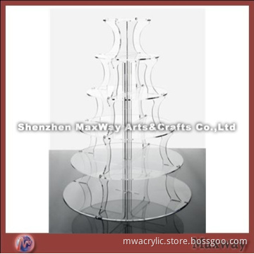 Clear Round Finely Designed Acrylic 6 Tiers Wedding Cup Cake Display Stand Rack